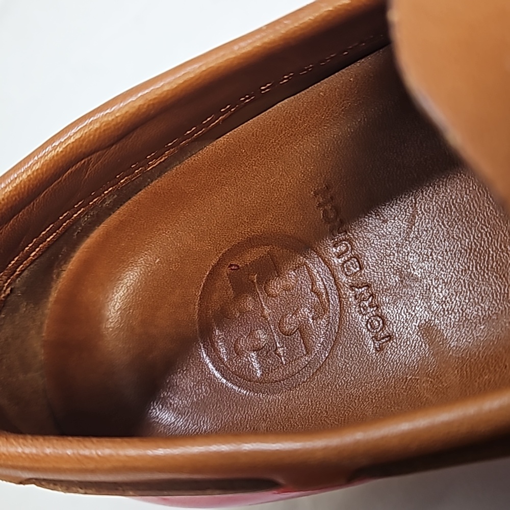 Tory burch red tan patent leather rain snow ankle boots women's 6.5 - Picture 3 of 10